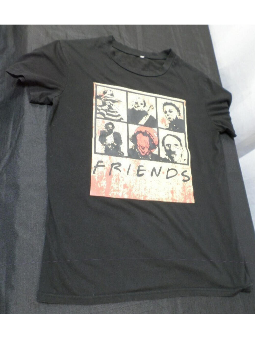 CLEAN EUC 6 ICONIC HORROR MOVIE VILLIAN FRIENDS SHORT SLEEVE BLACK T-SHIRT LARGE